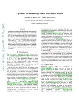 Algorithms for Differentially Private Multi-Armed Bandits