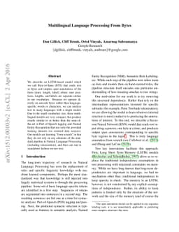 Multilingual Language Processing From Bytes