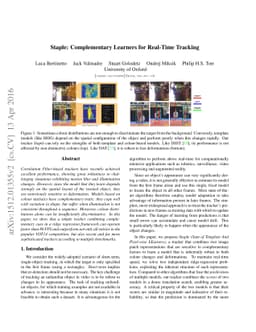 Staple: Complementary Learners for Real-Time Tracking