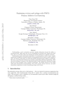 Explaining reviews and ratings with PACO: Poisson Additive Co-Clustering