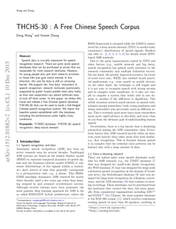 THCHS-30 : A Free Chinese Speech Corpus