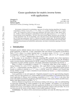 Gauss quadrature for matrix inverse forms with applications