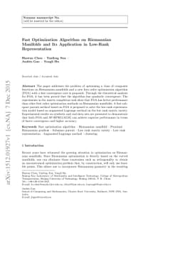 Fast Optimization Algorithm on Riemannian Manifolds and Its Application
  in Low-Rank Representation