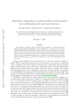 Algorithmic independence of initial condition and dynamical law in
  thermodynamics and causal inference