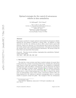 Optimal strategies for the control of autonomous vehicles in data
  assimilation