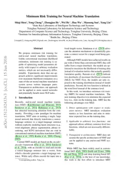 Minimum Risk Training for Neural Machine Translation