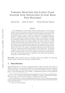 Variable Selection for Latent Class Analysis with Application to Low
  Back Pain Diagnosis