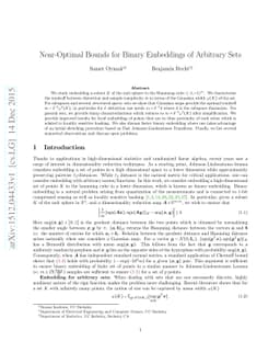 Near-Optimal Bounds for Binary Embeddings of Arbitrary Sets