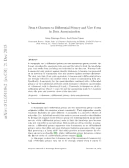 From t-closeness to differential privacy and vice versa in data
  anonymization
