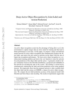 Deep Active Object Recognition by Joint Label and Action Prediction