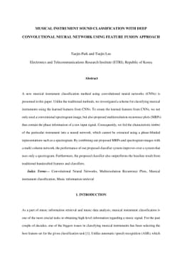 Musical instrument sound classification with deep convolutional neural
  network using feature fusion approach