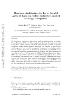 Hardware Architecture for Large Parallel Array of Random Feature
  Extractors applied to Image Recognition