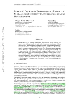 Learning Document Embeddings by Predicting N-grams for Sentiment
  Classification of Long Movie Reviews