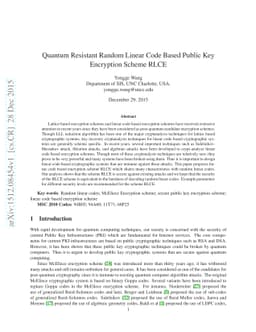 Quantum Resistant Random Linear Code Based Public Key Encryption Scheme
  RLCE