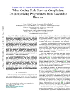 When Coding Style Survives Compilation: De-anonymizing Programmers from
  Executable Binaries