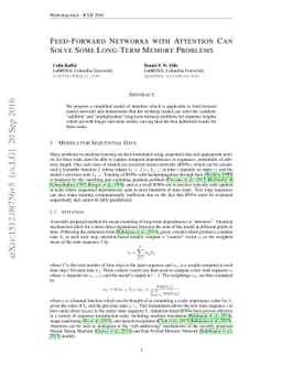 Feed-Forward Networks with Attention Can Solve Some Long-Term Memory
  Problems