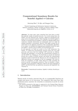 Computational Soundness Results for Stateful Applied pi Calculus