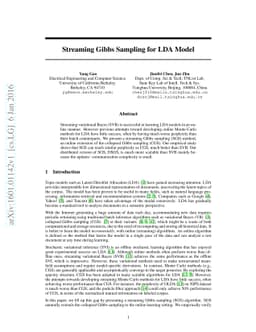 Streaming Gibbs Sampling for LDA Model