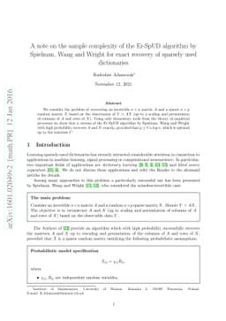 A note on the sample complexity of the Er-SpUD algorithm by Spielman,
  Wang and Wright for exact recovery of sparsely used dictionaries