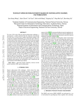 Wavelet speech enhancement based on nonnegative matrix factorization