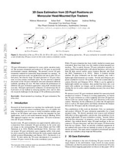 3D Gaze Estimation from 2D Pupil Positions on Monocular Head-Mounted Eye
  Trackers