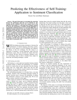 Predicting the Effectiveness of Self-Training: Application to Sentiment
  Classification