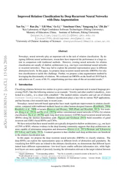 Improved Relation Classification by Deep Recurrent Neural Networks with
  Data Augmentation