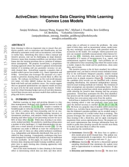 ActiveClean: Interactive Data Cleaning While Learning Convex Loss Models