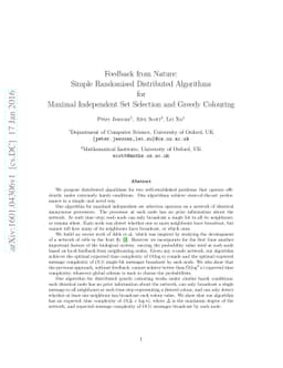 Feedback from Nature: Simple Randomised Distributed Algorithms for
  Maximal Independent Set Selection and Greedy Colouring