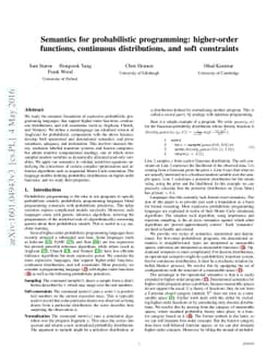 Semantics for probabilistic programming: higher-order functions,
  continuous distributions, and soft constraints