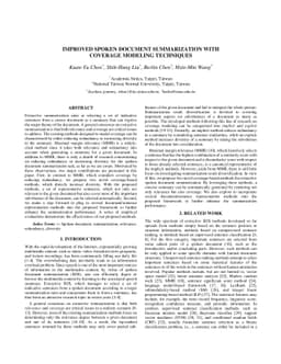 Improved Spoken Document Summarization with Coverage Modeling Techniques