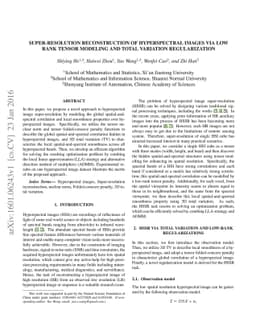 Super-resolution reconstruction of hyperspectral images via low rank
  tensor modeling and total variation regularization