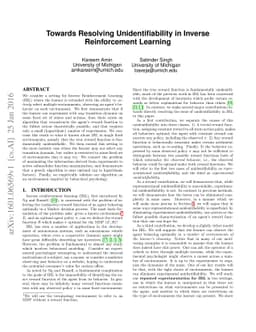 Towards Resolving Unidentifiability in Inverse Reinforcement Learning
