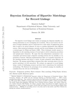 Bayesian Estimation of Bipartite Matchings for Record Linkage