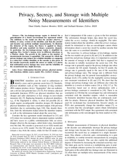 Privacy, Secrecy, and Storage with Multiple Noisy Measurements of
  Identifiers