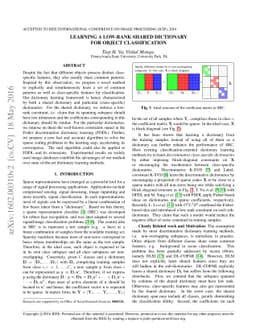 Learning a low-rank shared dictionary for object classification