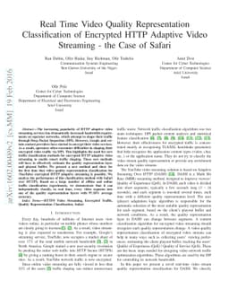 Real Time Video Quality Representation Classification of Encrypted HTTP
  Adaptive Video Streaming - the Case of Safari