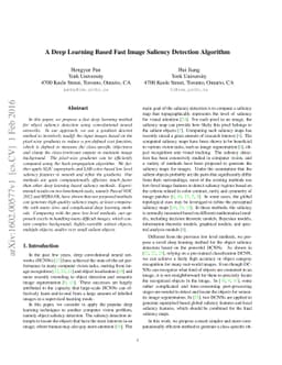 A Deep Learning Based Fast Image Saliency Detection Algorithm