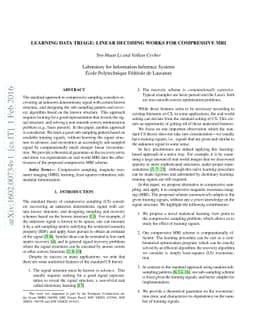 Learning Data Triage: Linear Decoding Works for Compressive MRI
