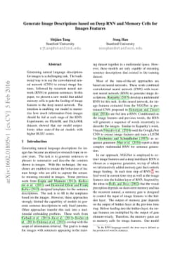 Generate Image Descriptions based on Deep RNN and Memory Cells for
  Images Features