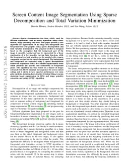 Screen Content Image Segmentation Using Sparse Decomposition and Total
  Variation Minimization