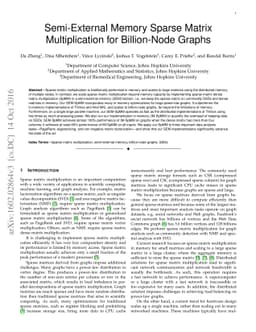 Semi-External Memory Sparse Matrix Multiplication for Billion-Node
  Graphs