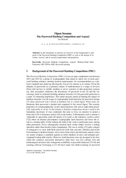 Open Sesame: The Password Hashing Competition and Argon2