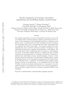On the emergence of syntactic structures: quantifying and modelling
  duality of patterning