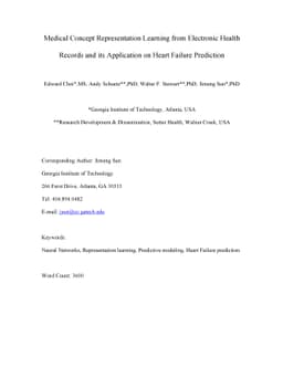 Medical Concept Representation Learning from Electronic Health Records
  and its Application on Heart Failure Prediction