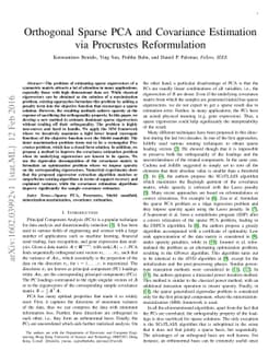 Orthogonal Sparse PCA and Covariance Estimation via Procrustes
  Reformulation