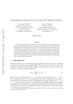 Generalization Properties of Learning with Random Features