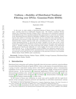 Uniform {\varepsilon}-Stability of Distributed Nonlinear Filtering over
  DNAs: Gaussian-Finite HMMs