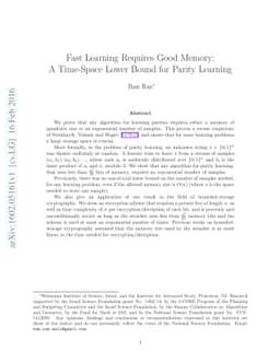 Fast Learning Requires Good Memory: A Time-Space Lower Bound for Parity
  Learning