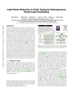 Label Noise Reduction in Entity Typing by Heterogeneous Partial-Label
  Embedding